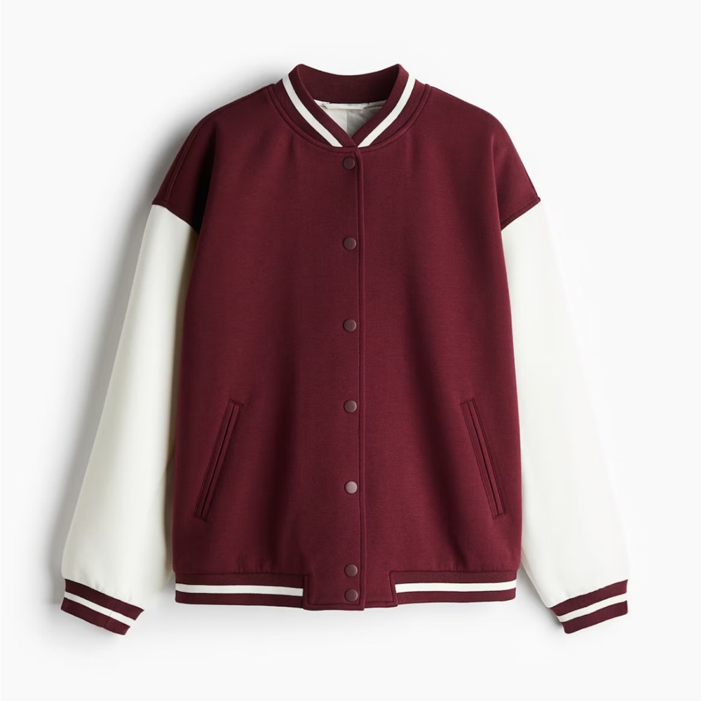 Women's Burgundy and White Varsity Jacket - Brand new with tags
